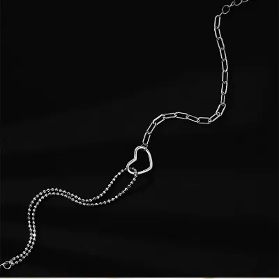925 silver heart charm bracelet asymmetry chain romantic jewelry gift