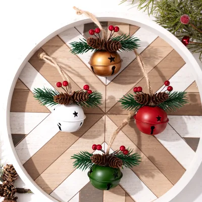 Big Jingle Bells Christmas Bell with Bowknot Hemp Rope Pendant for DIY FESTIVAL PARTY CHRISTMAS TREE Decoration Accessories