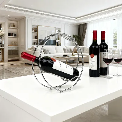 Simple Light Luxury Style Standing and Portable Metal Plated Round Wine Rack for Living Room