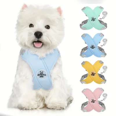 X-shapped Pet Harness Reflective with Nylon Leash Popular Breathable Mesh Cloth Dog Chest Belt in 4 Colors Back Leather Design
