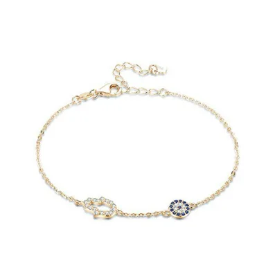 Hamsa Hand of Fatima Bracelet Blue Eye Evil Bracelet Blue Cubic Zirconia Chain Adjustable Bracelet