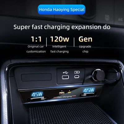 Audiosources EV Charger USB Expansion Hub for CRV with 60W/30W Fast Charging Retractable Cable 12-24V