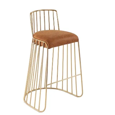 Leisure Fancy Gold Metal Luxury Dining Gold Stainless Steel Frame Brass Counter Height Bride's Veil Barstool