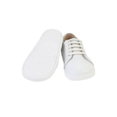 Minimalist White Genuine Leather Barefoot Casual Shoes Simple Wide Fit Textured Flexible Outsole Stylish Lightweight