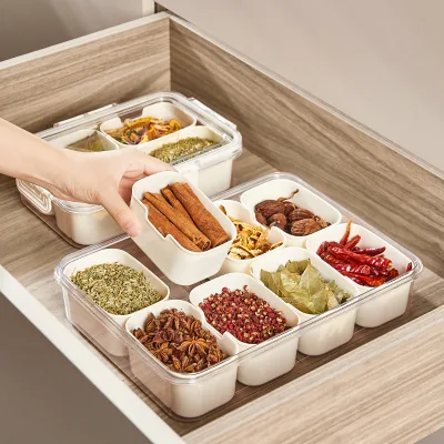 Wholesale Plastic Spice Organizer Kitchen Portable Compartmentalized Seasoning Box Chili Condiment Container Airtight Sichuan