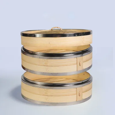 Colorful Kitchen Bamboo Steamer with Ring and Holder