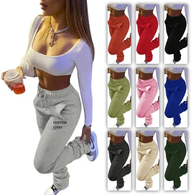 Evertop OEM/ODM Stacked Joggers Pants With Side Pockets Legging Jumpsuits Sweatpants Sweatpants Stack Leggings for Women