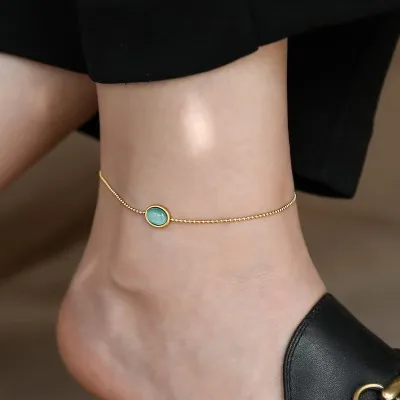 Women's Stainless Steel Anklet Premium Blue Opal Summer New Titanium Steel Anklet