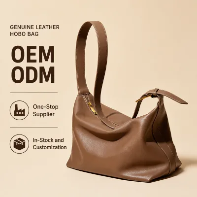 Genuine Leather Hobo Bag Women Slouchy Shoulder Handbag Buckle Strap Large Capacity Daily Work Casual Wholesale Custom Logo