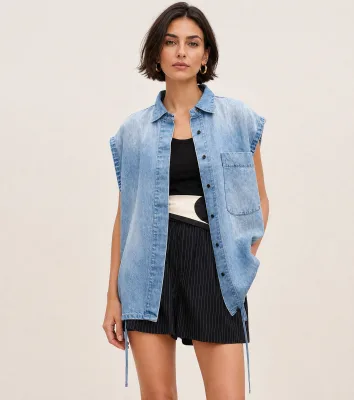OEM Women's Striped Lapel Button-Front Cardigan Loose Casual Breathable Cotton Sleeveless Spring/Autumn Shirt Customization