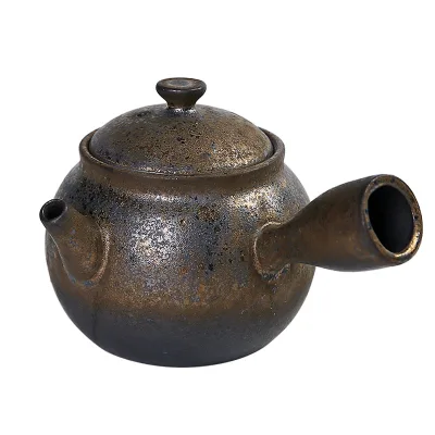 Handmade Japanese Retro Ceramic Single Pot Side Handle Household Teapot Gilt Iron Glaze Kung Fu Tea Maker Modern Design Style