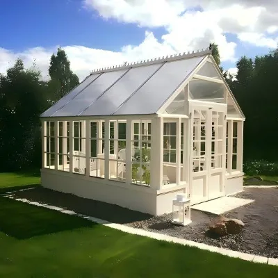Modern Small Size White Sun Room Outdoor Glass House with Metal Frame for Home and Flowers