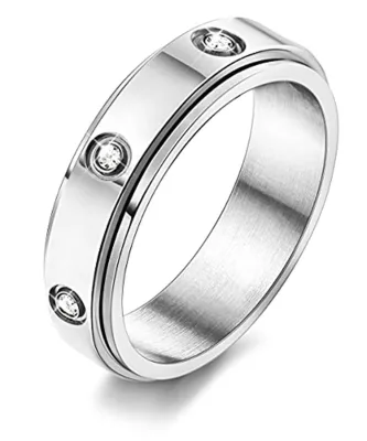 CZ Zirconia Designer Fashion Fidget Spin Spinning Unisex Stainless Steel Zircon Anti Anxiety Worry Rotating Spinner Ring