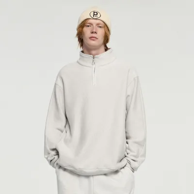 QUICKSHOW Custom Pure Cotton 450 GSM Fleece Oversized Sweatshirt Half Zipper Stand Collar Men Blank Men Hoodie Sweatshirt