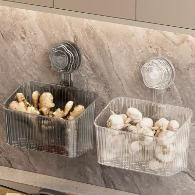Suction Cup Kitchen & Bathroom Onion Ginger Garlic Storage Box Wall-Mounted Multifunctional Modern Wall Hanging Basket