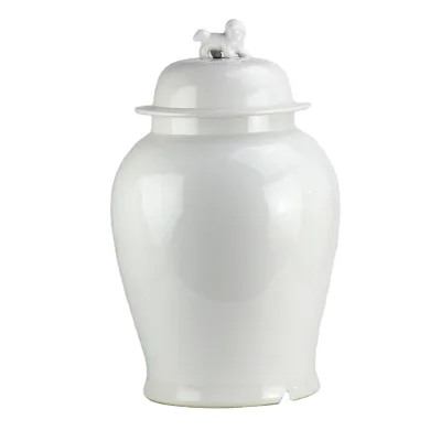 RYNQ203-B Crackle White Color Glazed Porcelain Jar with Foo Dog Knob for Home Storage Box Jars Pot