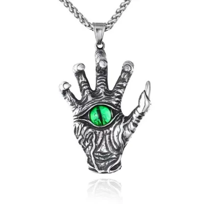Vintage Evil Hand Eye Pendant Long Stainless Box Chain Classic Silver Style Engagement Anniversary Necklace Turquoise Titanium