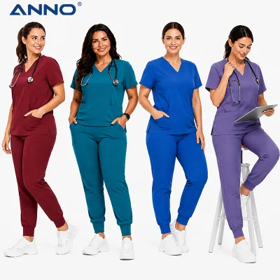 ANNO Anti-Hair Jogger Scrub Set Premium Stretch Medical Scrubs for Veterinarian Pet Clinic Physician Uniform Wholesale