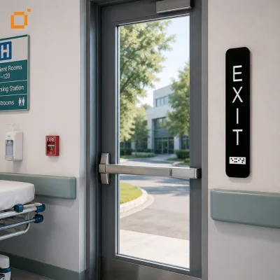 Custom prEN18156 Compliant Exit Sign Blind Friendly Tactile Braille Evacuation Plaque for Public Building Facility Wayfinding