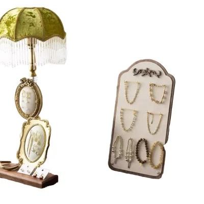 Walnut Vintage Ancient Style Jewelry Display Stand Wooden Burlap Bracelet Jewelry Hanging Rack Ring Display Storage Tray