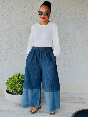BR6113 Autumn New Women's Loose Streetwear Denim Patchwork Color-Block Wide-Leg Jeans