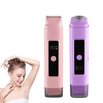 2 1 Women Electric Rechargeable Dual Head Bikini Trimmer Tweezer IPX6 Waterproof Wet/Dry Use Body Hair Shaver English Operation