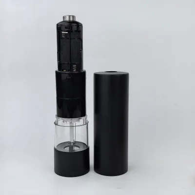 Electric Salt and Pepper Mill Set One Hand Operated with Wooden Stand Battery Powered Grinder for Kitchen Dining BBQ Restaurant