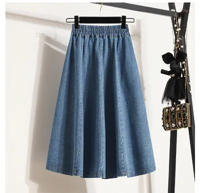 Custom Logo Wholesale Price Casual Elastic High Waist Midi Long Denim Skirts for Women Girls