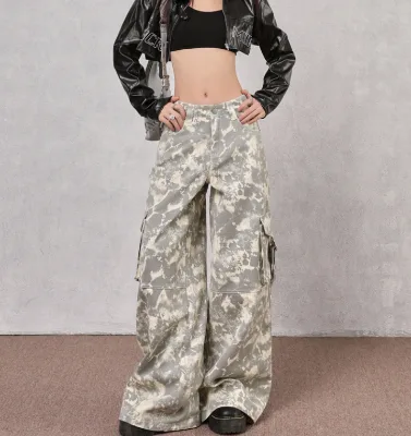 Women's Vintage Style Cargo Pants American-Style High Street Design Bold Cool Look Loose-Fitting Denim Jeans
