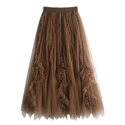 Custom Pleated skirt A-Line Lace Mesh Skirt High Waisted French Sweet Style Breathable and Anti-Static Casual Summer Wear