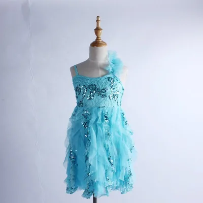 Light Blue Feather Girls Dance Dress for Latin Dance