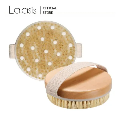 Lalasis Hot Sales Natural Boar Exfoliating Bath Shower Scrubber Custom logo Round Wooden Body Brush Dry Massage Brush Nodules