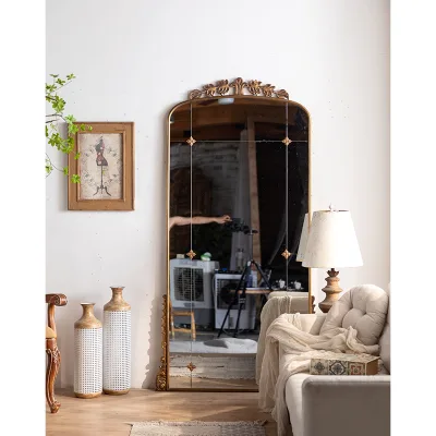 Europe Large Ornate Metal Carved Arch Frame Mirrors Decor Wall Floor Vintage Mirror Antique Gold Mirror