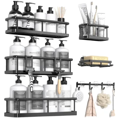 6 Pack Large Capacity Stainless Steel Wall Mounted Shower Caddy 100% Rustproof Waterproof No Drilling Bathroom Storage Organizer