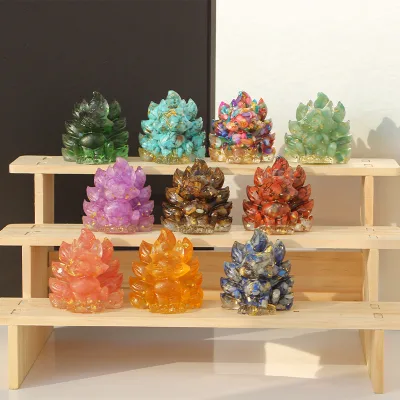 Wholesale Crystals Healing Stones Resin Crystal Chips Nine-tailed Fox Carving Animals for Souvenirs