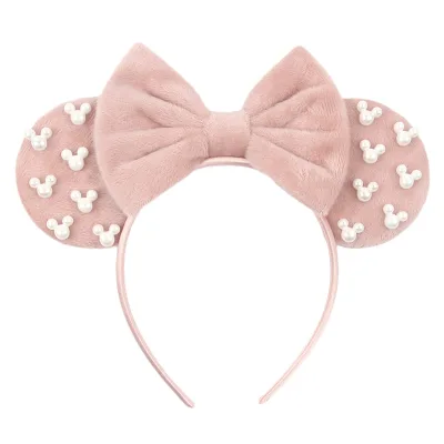 Mouse Ears Velvet Headbands for Women Girls Bow Pearl Sweet Hair Bands Christmas Cosplay Costume Princess Party Decorations