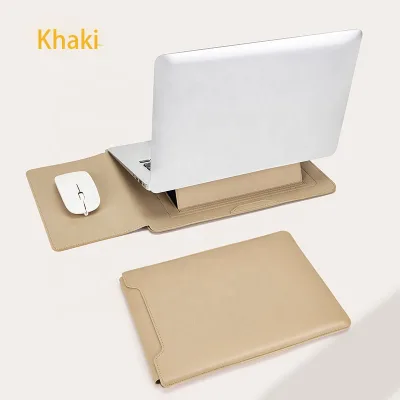 Premium Leather 14" Laptop Bracket 3-in-1 Multifunctional Bag with Heat Dissipation Storage Sleeve MouseMat for Business Office
