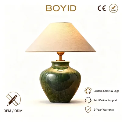 Boyid Modern Wabi-Sabi Japanese Earthenware Ceramic Table Lamp White Fabric Shade-LED Eco-Friendly Novelty Design for Bedroom