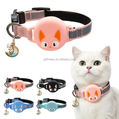 Cute Adjustable Cat Bell Collars Reflective Cat Collar with Luminous AirTag Holder