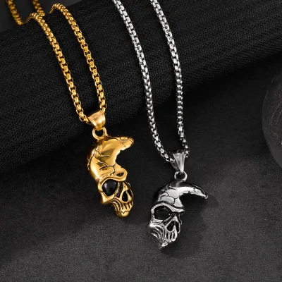 Punk Personalized Half Skull Bone Skeleton Waterproof Gold Silver Plated Stainless Steel Fashion Jewelry Pendant Necklaces Gift
