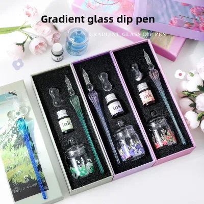 0.5mm Gradient Dip Pen Set Colored Pens Student Use Exquisite Color Box 4-Piece Gift Pen Set