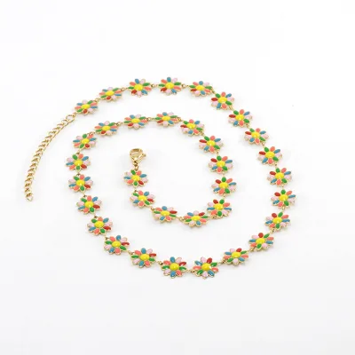 Fashion Stainless Steel 18k Gold Plated Necklace Enamel Daisy Flower Epoxy Multicolor Splicing Girls Necklace
