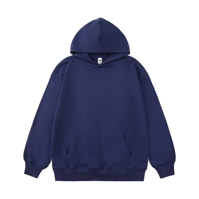 Wholesale Men's Hooded Pullover Hoodies 300gsm 100% Cotton Double Sided Terry Cloth Relaxed Fit Long Sleeve Solid Color