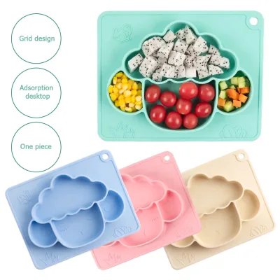 Baby Silicone Plate Kids Cartoon Sheep Feeding Non-Slip Divided Bowl Toddler Supplementary Food Baby Learning Plate BPA Free