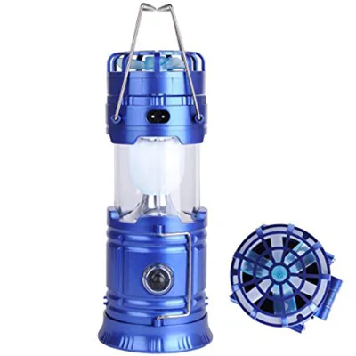 Portable Solar Powered LED Camping Lamp Rechargeable Collapsible Camping Lantern with Fan Outdoor