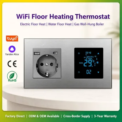 Russia 157 Type Tuya WiFi Wall Thermostat 16A Load Electric Floor Heating Touch Screen Yandex Alice Voice Control Programmable