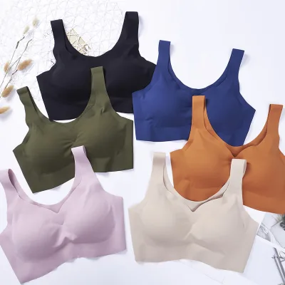 34 Boobs Size Ice Silk Bralette Push up Gather Non-trace Female Underwear Breathable Double Padded Women Sleep Bra