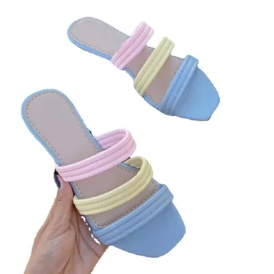 2023  Factory Wholesale Summer New Large Size Women's Shoes Casual Style Candy Color Matching One-line Flat slippers Women