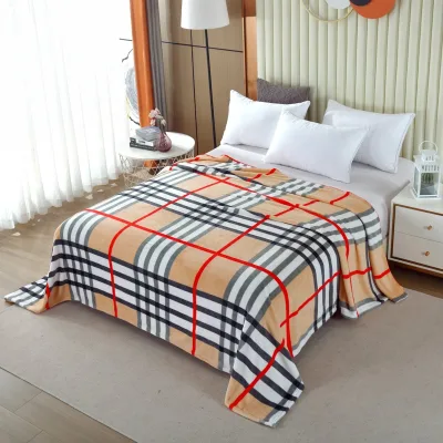 FY 2025 Custom Recycled Polyester Flannel Fleece Blanket High Quality Soft Grid Cartoon Flower Woven Throw Blanket Solid Striped