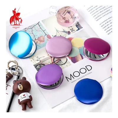 Custom logo Portable Mini Compact Cosmetic Mirror Pocket Metal Pocket Makeup Mirror